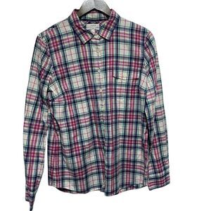 J Crew Blouse Womens 12 Pink Plaid Boy Button Up Long Sleeve Shirt Cotton Preppy